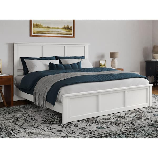 AFI Charlotte White Solid Wood Frame King Low Profile Platform Bed with Matching Footboard