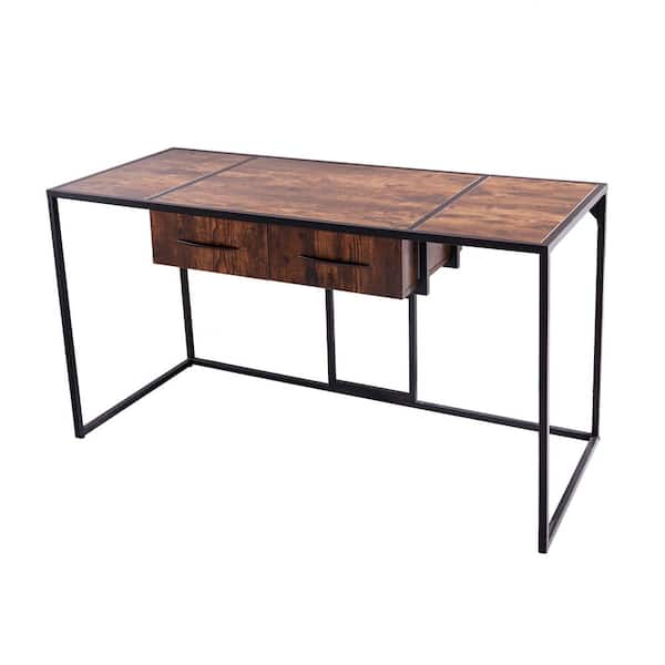 sumyeg 55 in. Rectangle Brown Modern Wood Writing Desk 2-Drawer ...