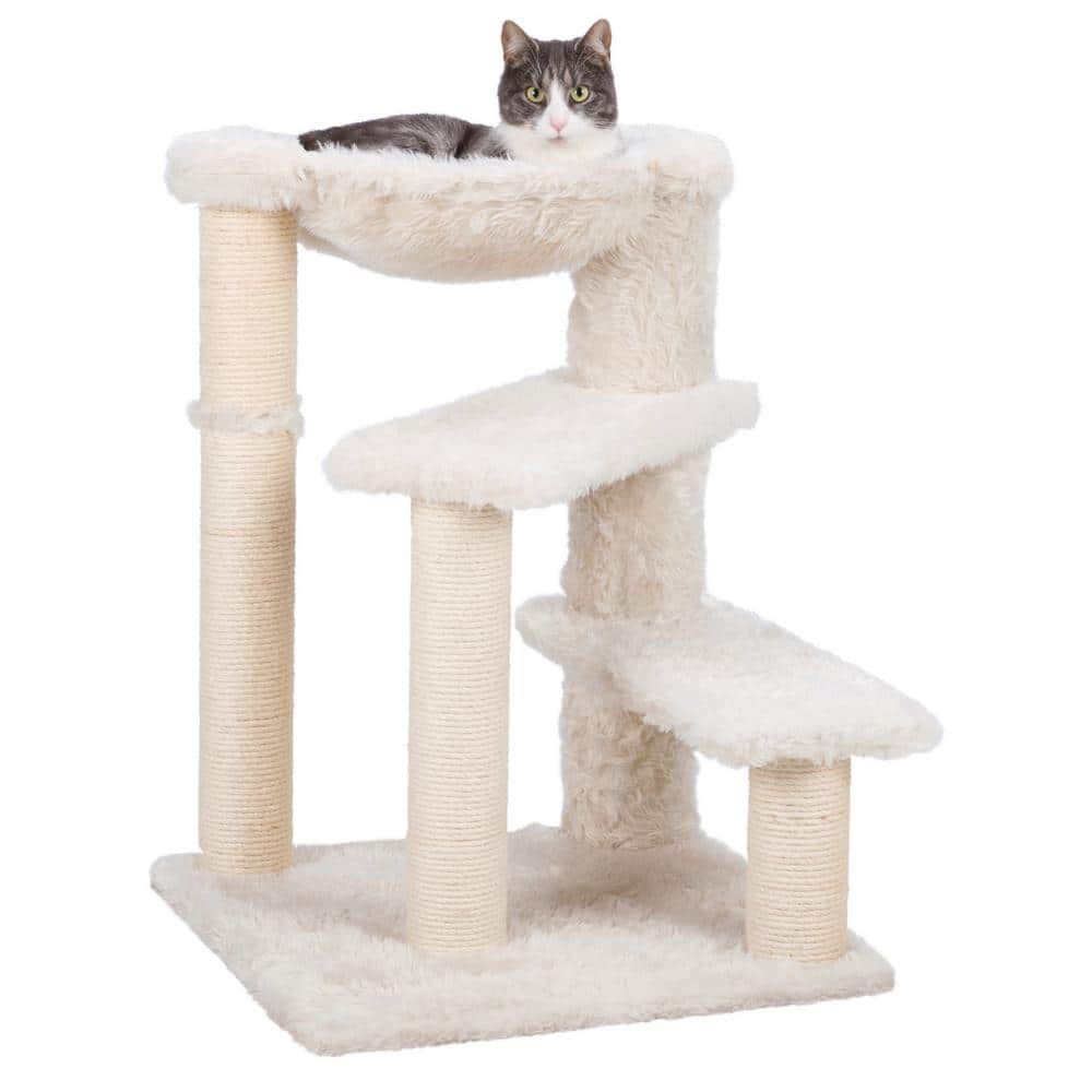 Cream Plush and Sisal Cat Tree with Hammock and Steps