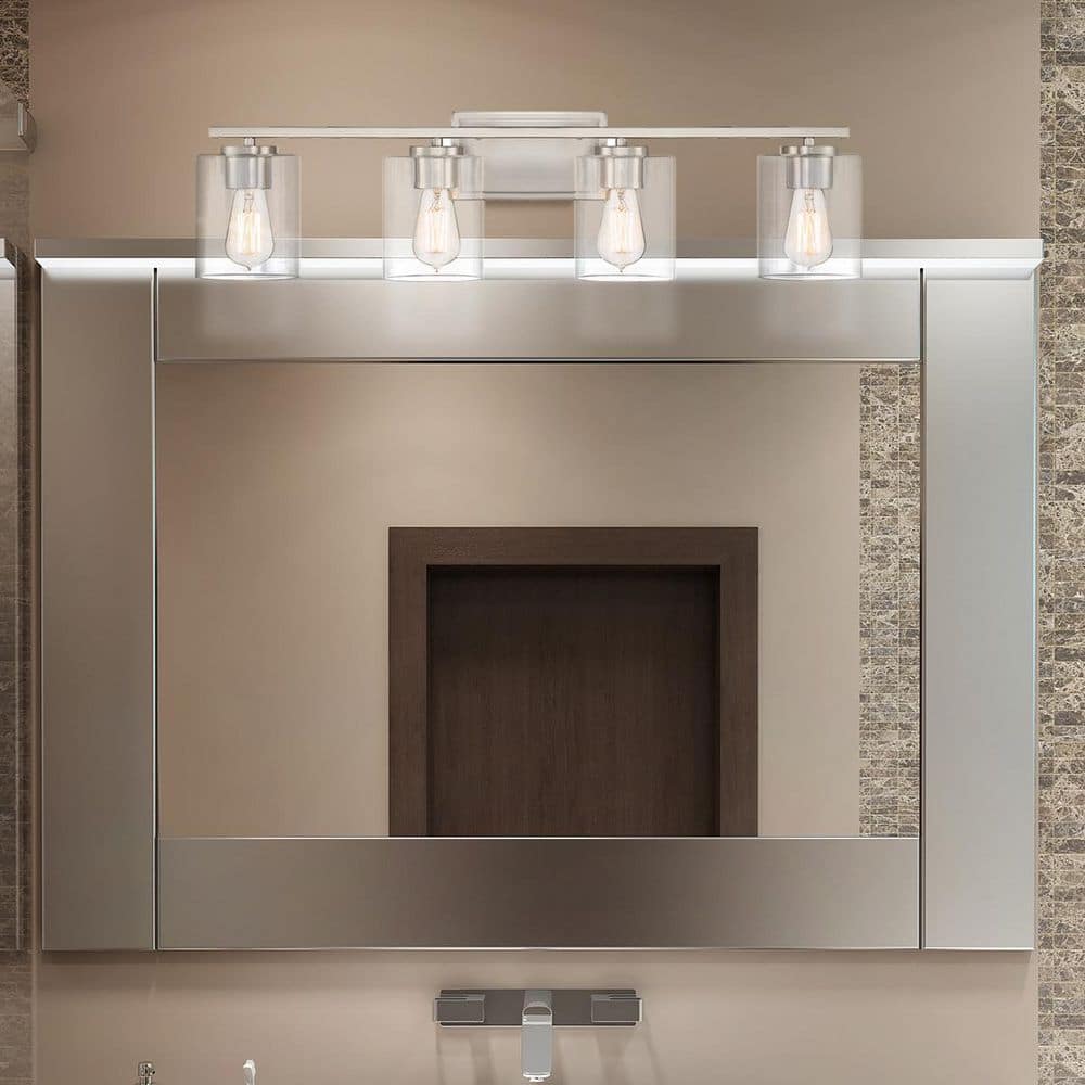 Liam 32 in. 4-Light Satin Platinum Transitional Vanity Light with Clear Glass Shades price history on PriceWatchPro