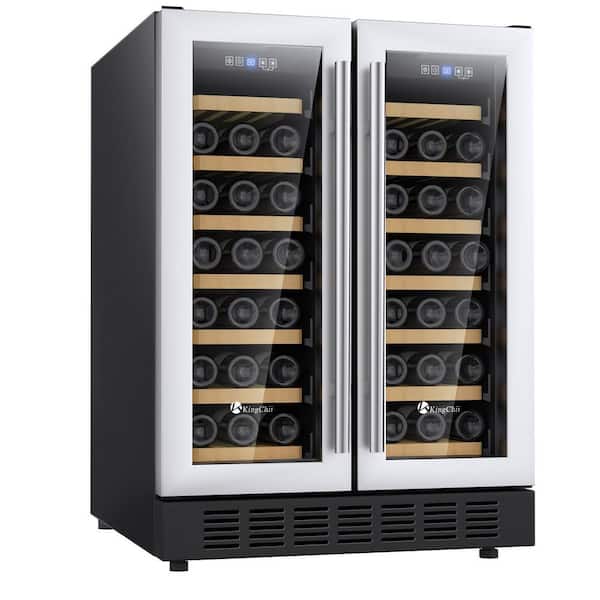 24 in. 46 Bottle Compressor Dual Zone Wine Cooler- Built-in / Freestanding, Stainless Steel, Black
