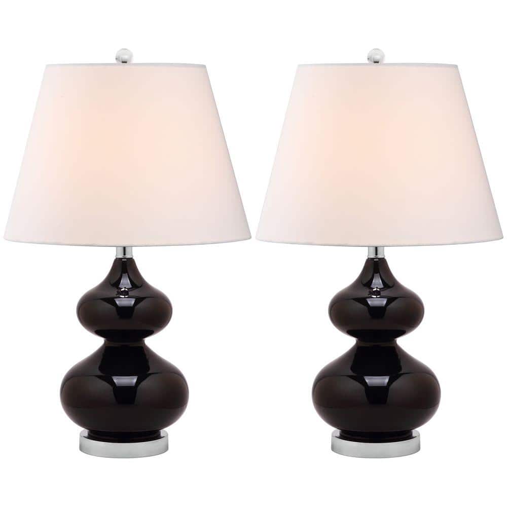 Eva 24" Black Glass Table Lamp Set with Cotton Shade