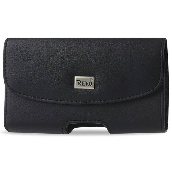REIKO Horizontal Leather Pouch With Embossed Logo In Black (5.8 x 2.9 x 0.4 in.)