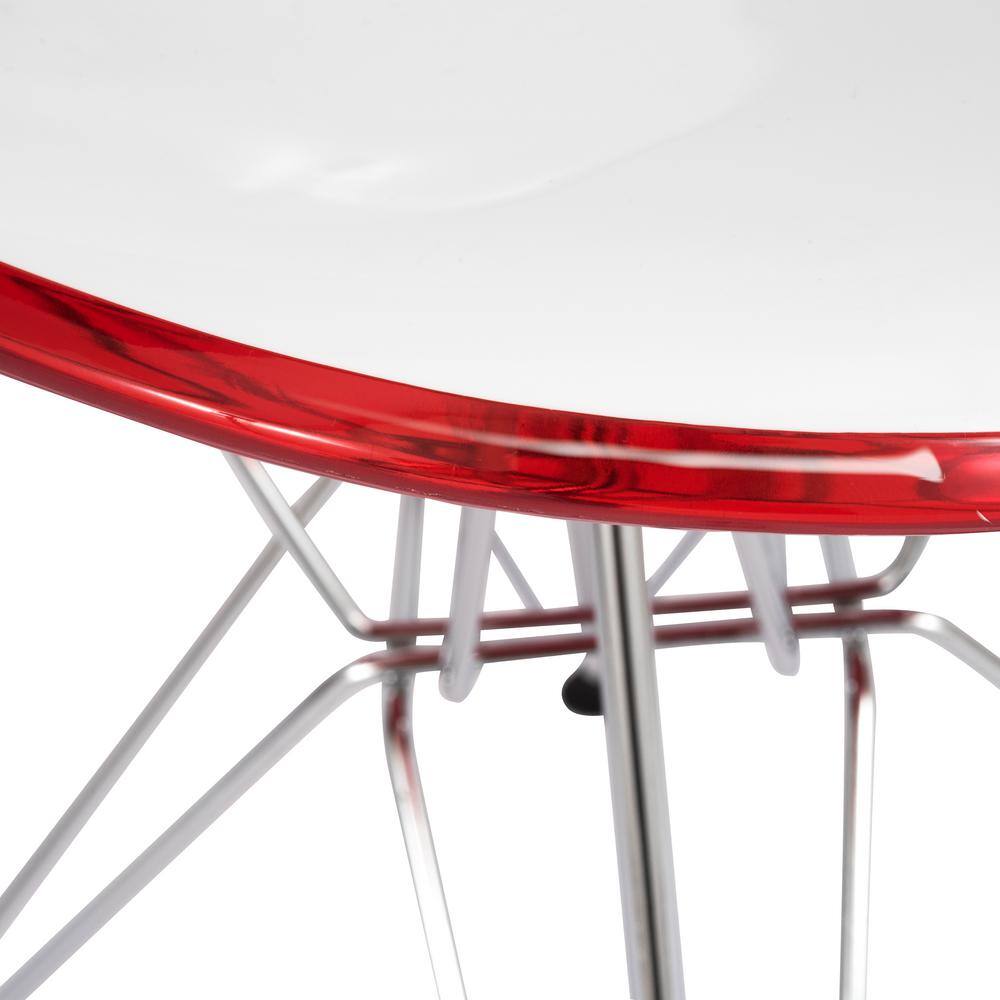 White and Red Plastic Side Chair with Chrome Eiffel Legs