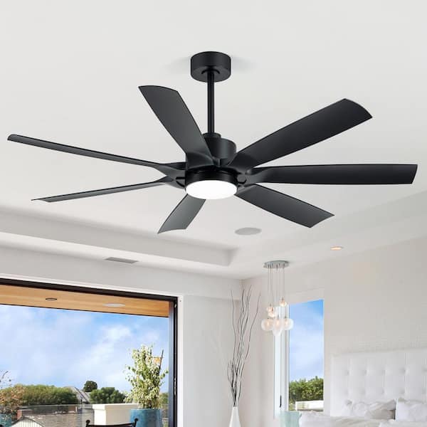 Archer 60 in. Integrated LED Black Ceiling Fan with Light, Downrod, 7-Black Blades and Remote Control Included