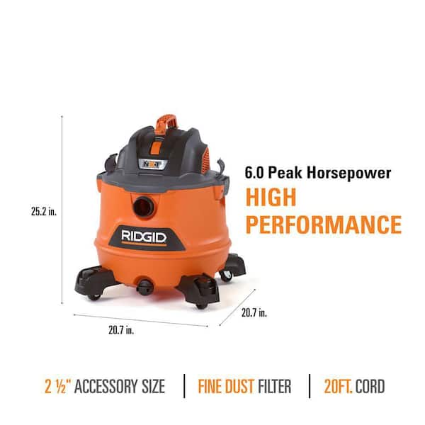 RIDGID - 14 Gal. 6.0 Peak HP NXT Shop Vacuum HD1400 Wet Dry Vac with Fine Dust Filter, Locking Hose, Wands and Attachments