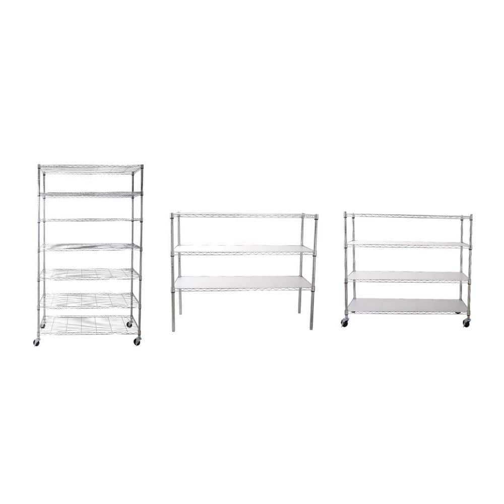 Chrome 7-Tier Adjustable Metal Wire Shelving Unit with Wheels