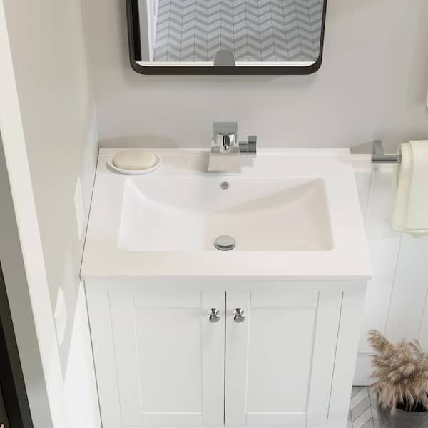 Swiss Madison 24 in. Ceramic Single Faucet Hole Vanity Top in White with White Basin
