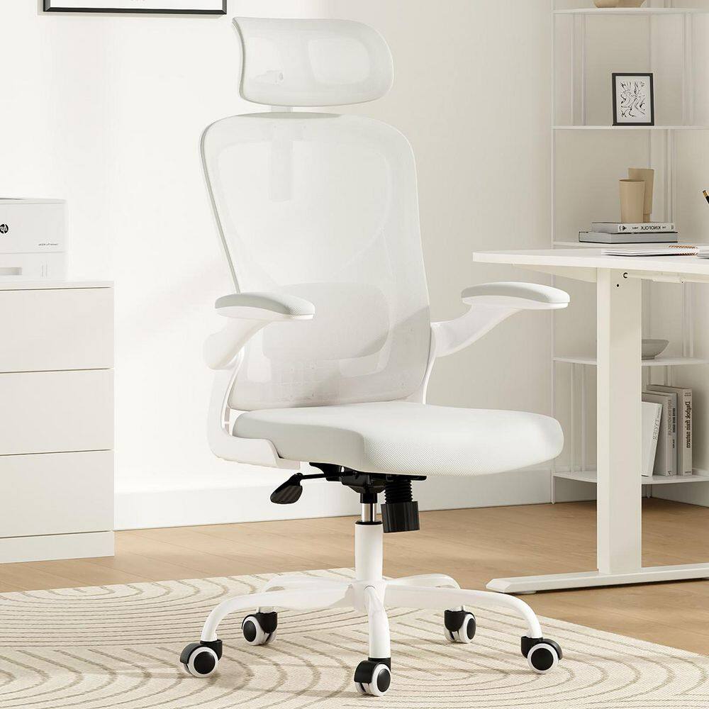 Mesh Adjustable Height Ergonomic Home Office Executive Chair in White with Armrests and Adjustable Lumbar Support - Thumbnail 2