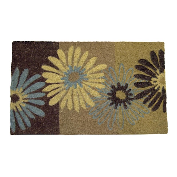 GEO CRAFTS Earthtone Floral Multi Color Daisy 18 in. x 30 in. Coir with PVC Backing Doormat