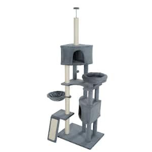 1-Piece Bath Hardware Set with 1 Perches and 2 Caves with Towel Bar/Rack included in Gray Cat Climber Plush Cat Condo