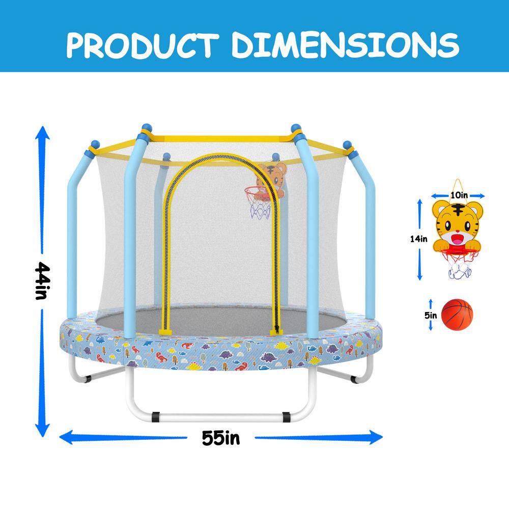 55'' Blue Round Kids' Trampoline with Enclosure Net