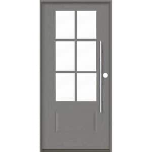 Modern Faux Pivot 36 in. x 80 in. 6-Lite Left-Hand/Inswing Clear Glass Malibu Grey Stain Fiberglass Prehung Front Door