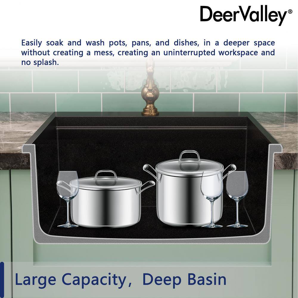 25" Black Quartz Composite Drop-In Single Bowl Kitchen Sink with Accessories