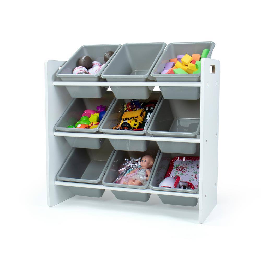 White and Gray 3-Tier Kids Storage Organizer with 9 Bins