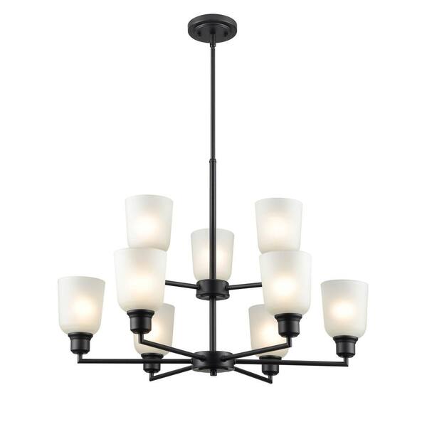 Millennium Lighting Amberle 29.25 in. 9-Light Matte Black Chandelier Light with Frosted White Glass