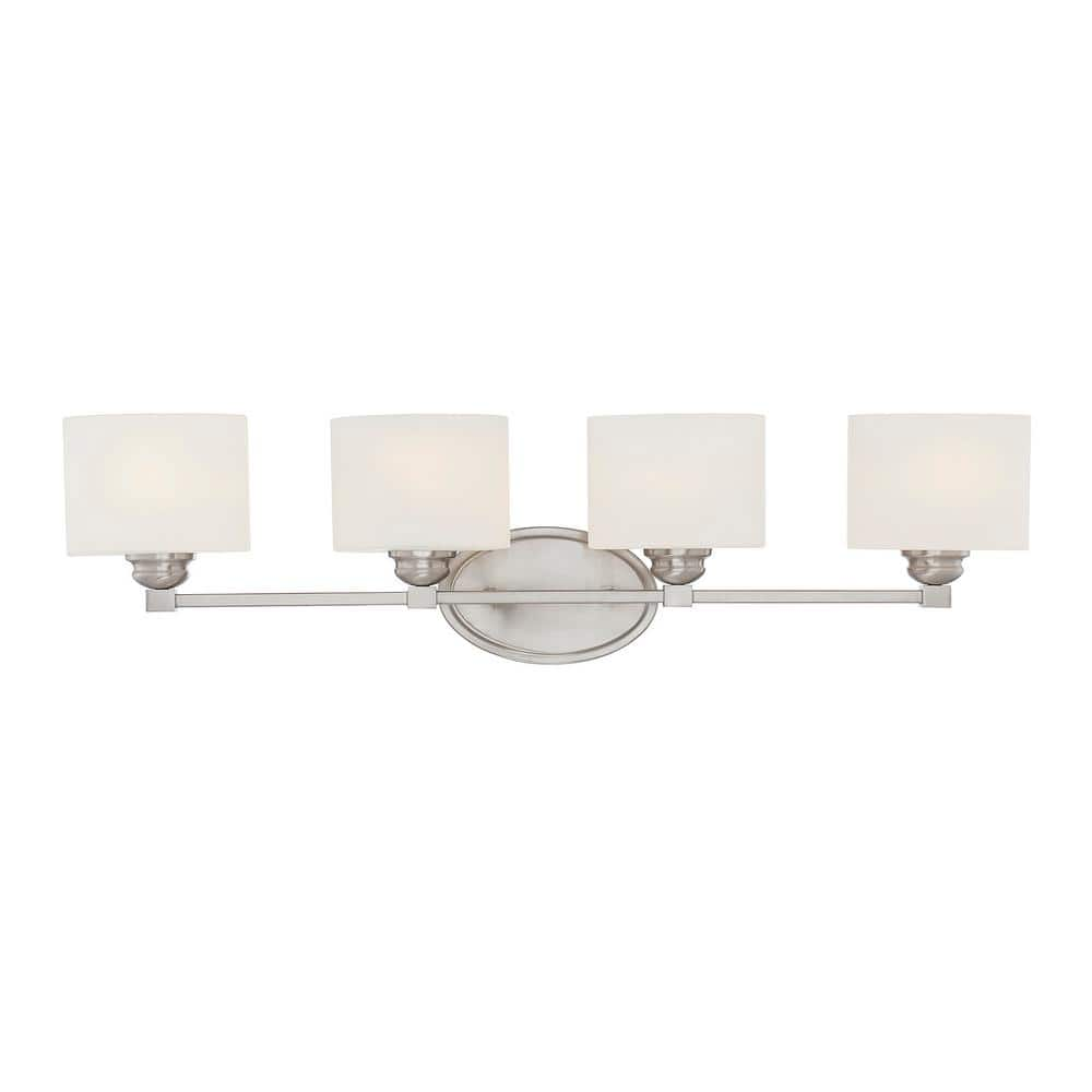 Kane 33 in. W x 8.5 in. H 4-Light Satin Nickel Bathroom Vanity Light with Etched Glass Shades -  Savoy House, 8-890-4-SN