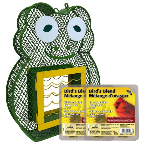 Heath Outdoor Products Heath Whimsical Frog Suet 'n Seed Bird Feeder for Suet Cakes and Sunflower Seeds With 2 FREE Suet Cakes Included