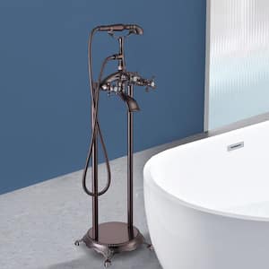 39-3/4 in. Double Handle Freestanding Floor Mounted Bathtub Filler Faucets, Hand Held Shower Head in Oil Rubbed Bronze