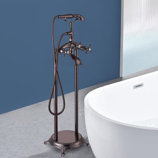 Satico 39-3/4 in. Double Handle Freestanding Floor Mounted Bathtub Filler Faucets, Hand Held Shower Head in Oil Rubbed Bronze