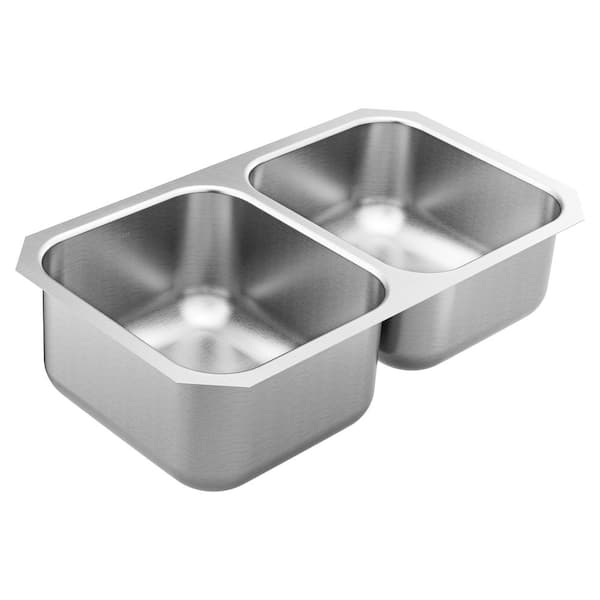 MOEN 1800 Series Stainless Steel 31.75 in. Double Bowl Undermount Kitchen Sink with 9 and 8 in. Depth