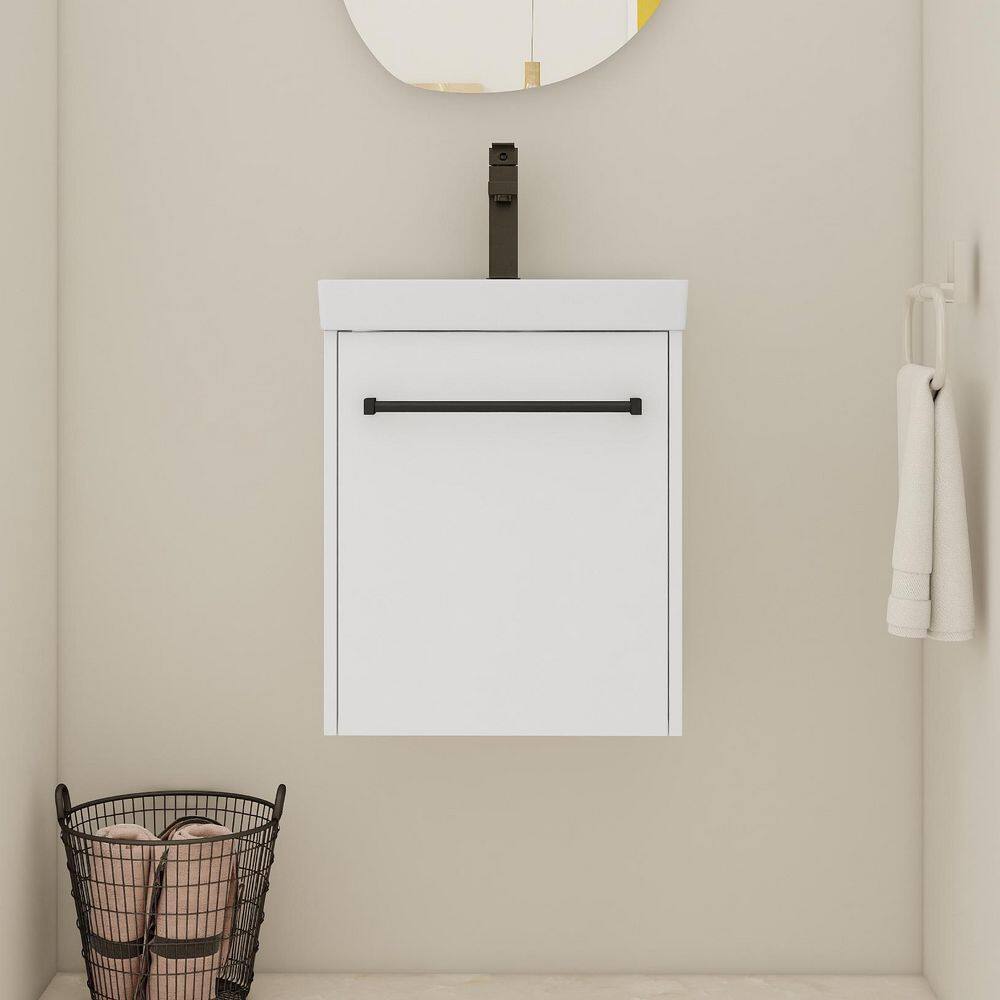 18 in. Single Sink Floating White Bath Vanity with White Ceramic Top (Assembled), Soft-Close Doors and Handle Design price history on PriceWatchPro