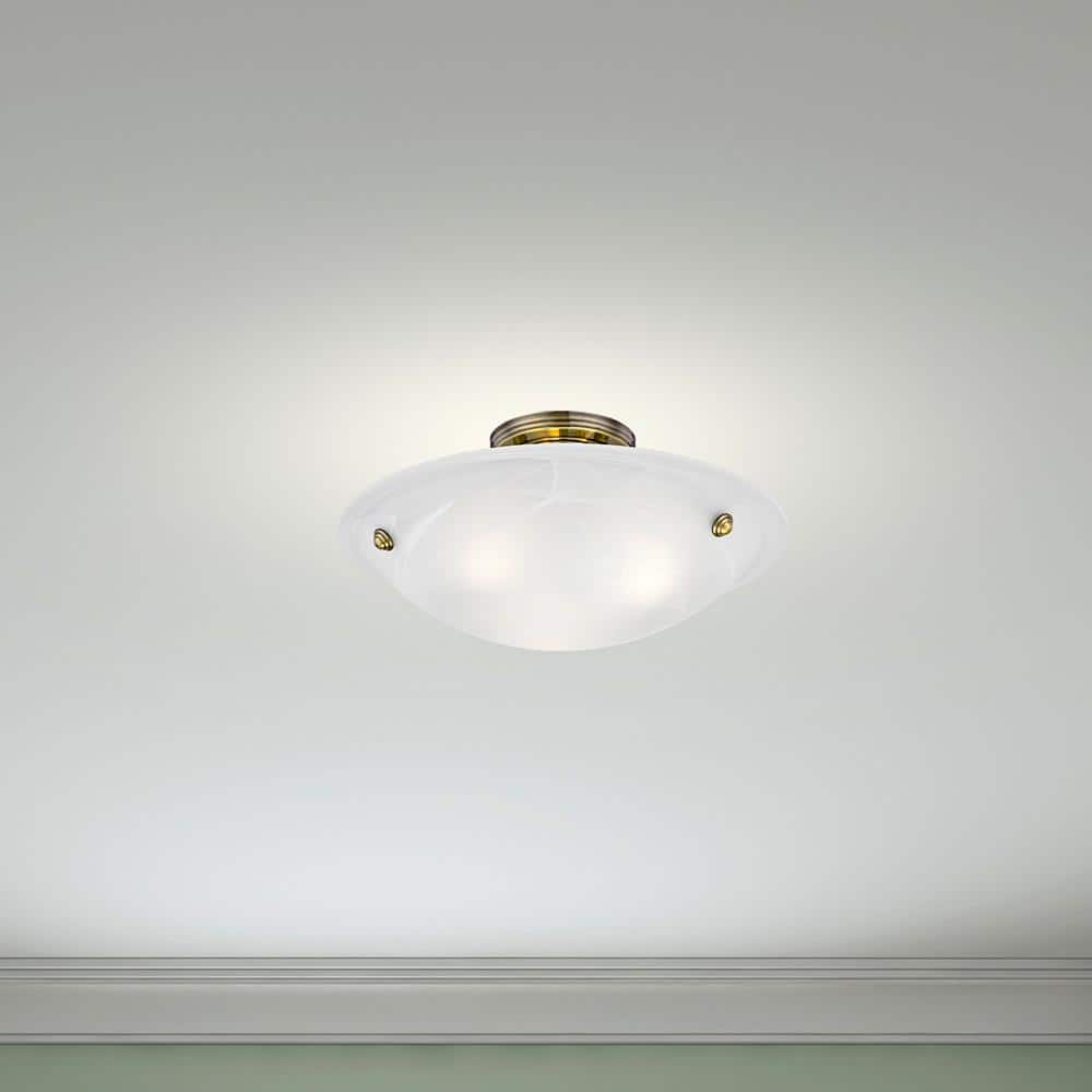 Antique Brass Elegance 3-Light Flush Mount with White Alabaster Glass