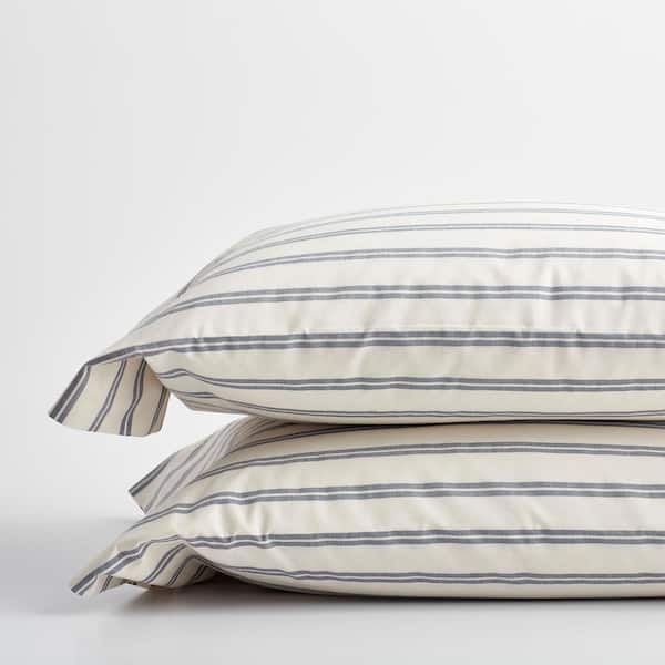 Narrow Stripe Navy 200-Thread Count Cotton Percale Standard Pillowcase (Set of 2)