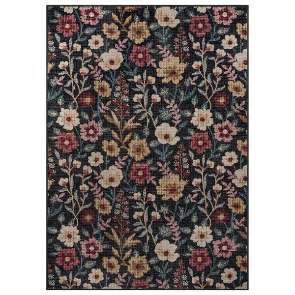 Ditsy Floral Garden Machine Washable Polyester Non-Slip Backing 5 ft. x 7 ft. Multi Area Rug