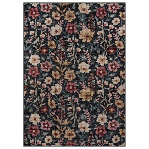 Ditsy Floral Garden Machine Washable Polyester Non-Slip Backing 8 ft. x 10 ft. Multi Area Rug