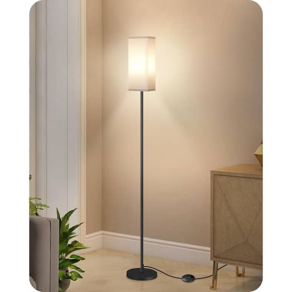 64.6 in. Black Pole Standard Floor Lamp with Foot Switch, Minimalist Standing Lamp, White Linen Shade(Bulb Not Included)