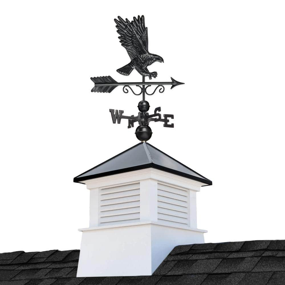 Good Directions Manchester18in x 18in. Square x 49in. High Vinyl Cupola with Black Aluminum Roof and Black Aluminum Eagle Weathervane