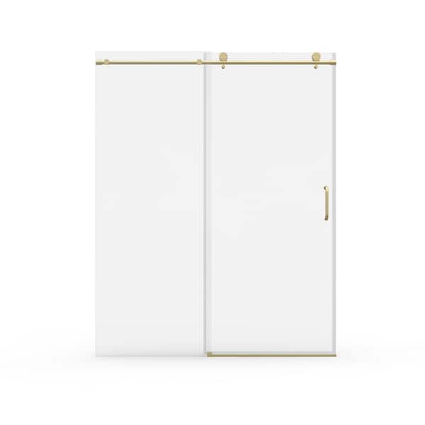 60 in. W x 76 in. H Single Sliding frameless Bypass Bathroom Shower Door with 1/4 in. Tempered Glass in Brushed Gold