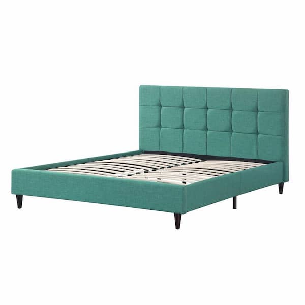 Homeroots Ine Teal King Bed With, Teal Upholstered King Headboard