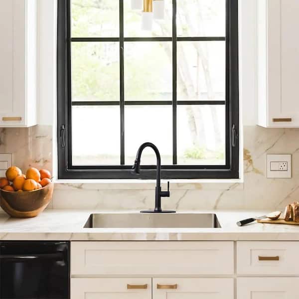 Touchless Sensor Single Handle Pull-Down Sprayer Kitchen Faucet with Deck Plate in Matte Black