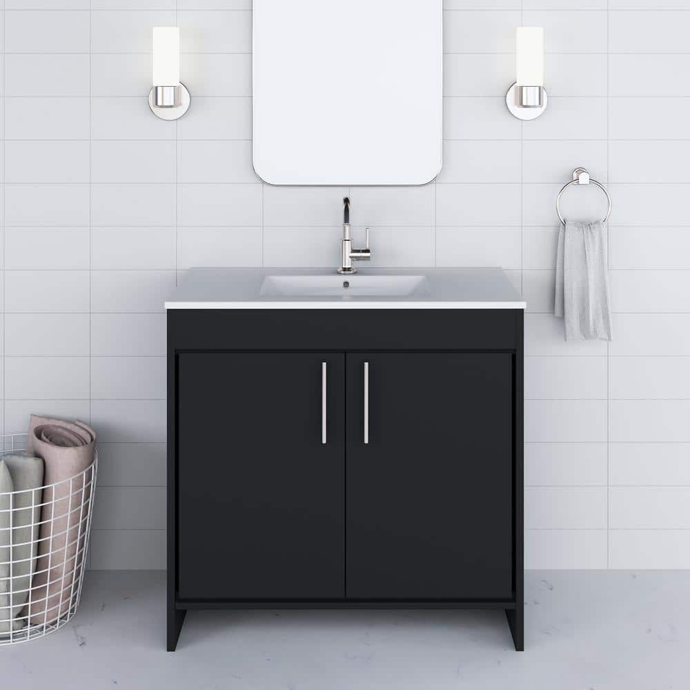 Villa 36 in. W x 18 in. D Bathroom Vanity in Black with Ceramic Vanity Top in White with White Basin price history on PriceWatchPro