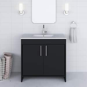 Villa 36 in. W x 18 in. D Bathroom Vanity in Black with Ceramic Vanity Top in White with White Basin