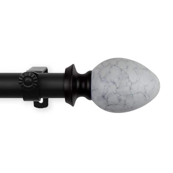 EMOH 28 in. - 48 in. Adjustable Single Curtain Rod 1 in. Dia in Black with Danyon Finials