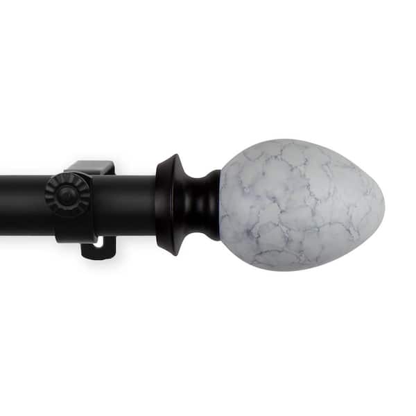 EMOH 120 in. - 170 in. Adjustable Single Curtain Rod 1 in. Dia in Black with Danyon Finials