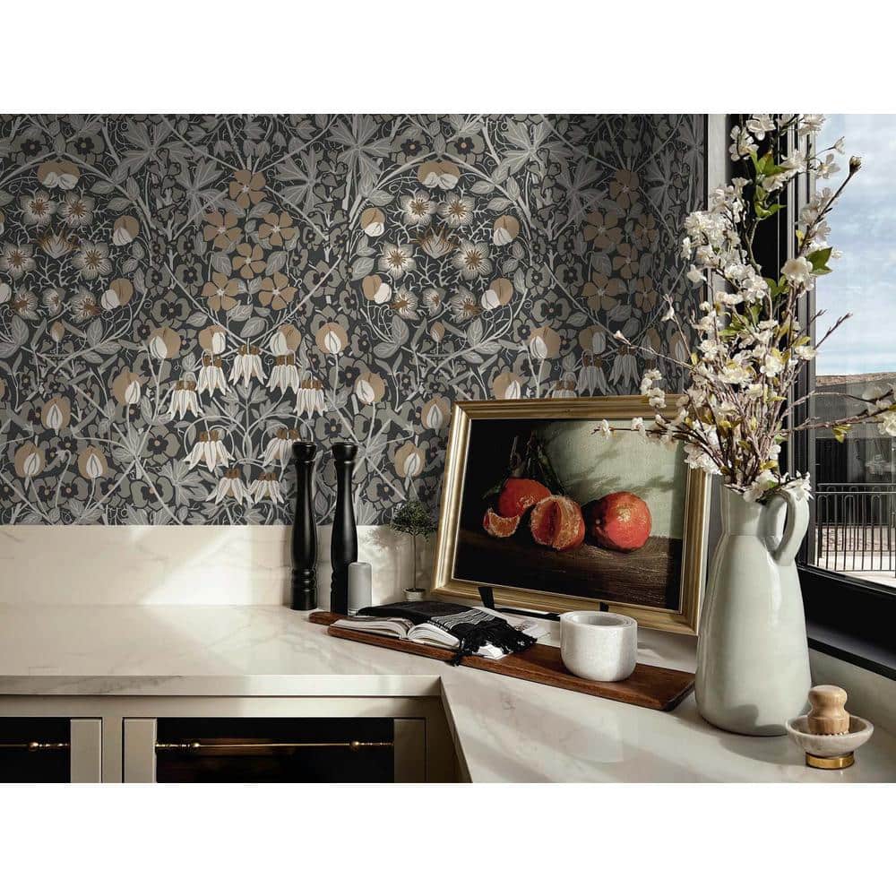 Wrought Iron and Chamois Floral Peel and Stick Wallpaper