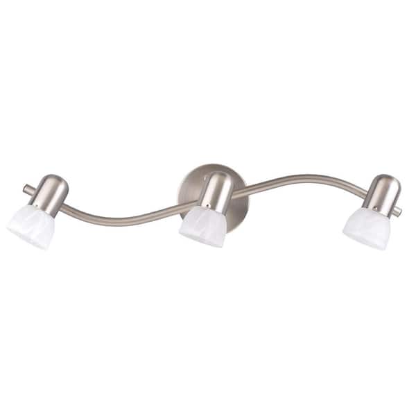 CANARM Jasper 23 in. 3-Light Brushed Pewter Track Lighting Fixture with Alabaster Glass Shades