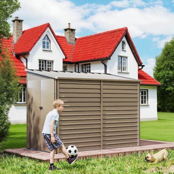 VAMOP 4.7 ft. W x 8.9 ft. D Brown Metal Lean-To Shed with