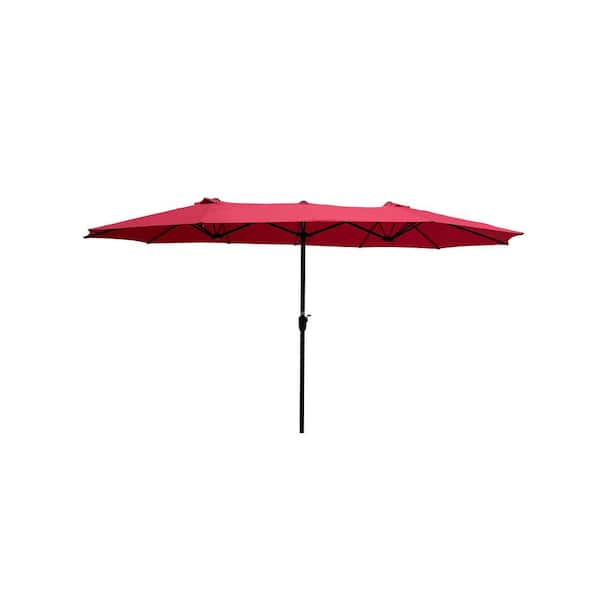 Huluwat 15 ft. Steel Extra Large Market Tilt Patio Umbrella in Red with Crank and Wind Vents