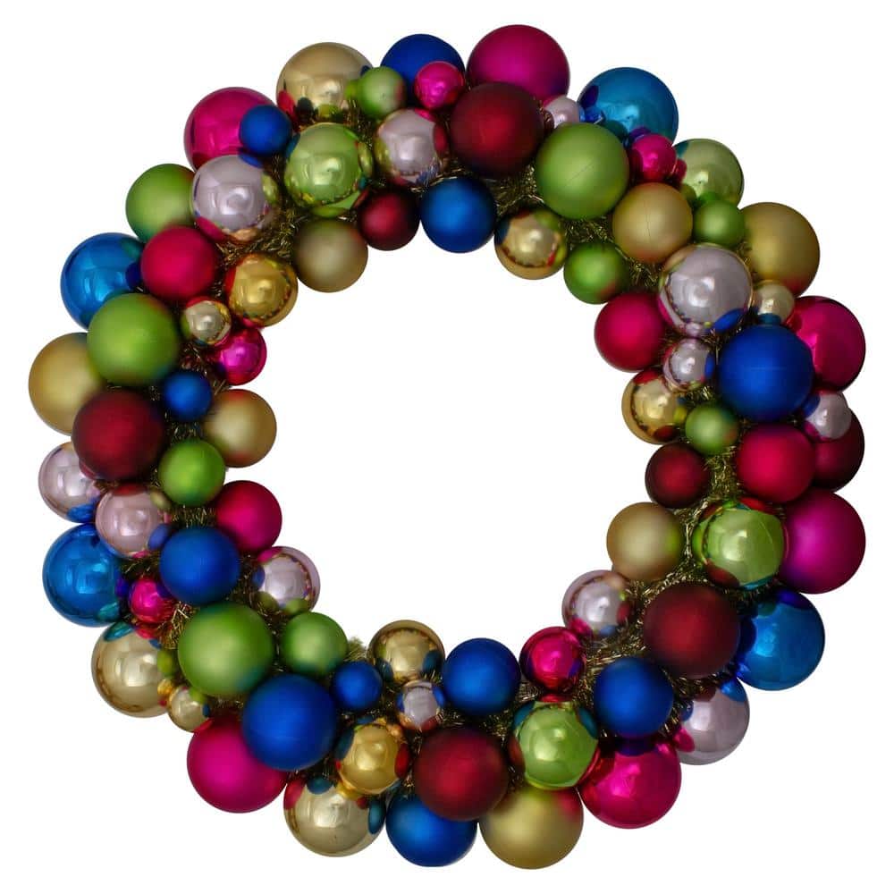 24 in. Bright Multi-Color Unlit 2-Finish Shatterproof Ball Artificial Christmas Wreath price history on PriceWatchPro
