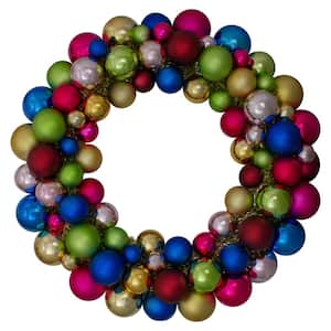 24 in. Bright Multi-Color Unlit 2-Finish Shatterproof Ball Artificial Christmas Wreath