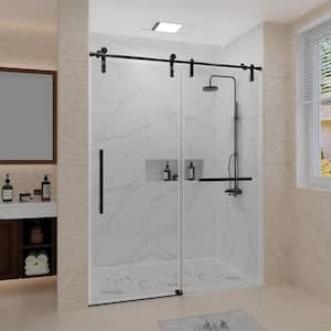 56-60 in. W x 76 in. H Sliding Frameless Glass Shower Door, Sliding Roller Shower Door, Stylish, Modern, Black