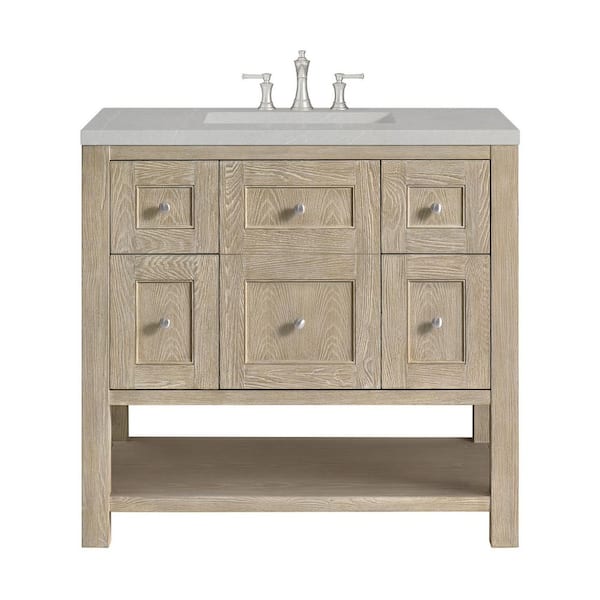 James Martin Vanities Breckenridge 36.0 in. W x 23.5 in. D x 34.18 in. H Single Bathroom Vanity Whitewashed Oak and Eternal Serena Quartz Top