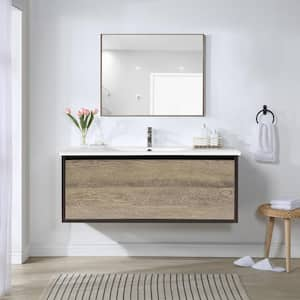 36 in. W x 18 in. D x 15 in. H Wall-Mounted Bath Vanity in Wax Oak with White Ceramic Top