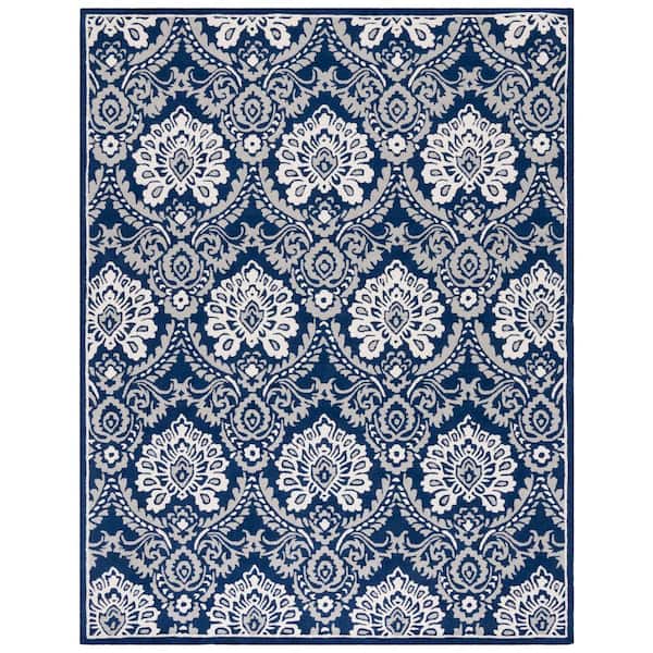 Blossom 10 ft. x 14 ft. Navy/Ivory Damask Area Rug