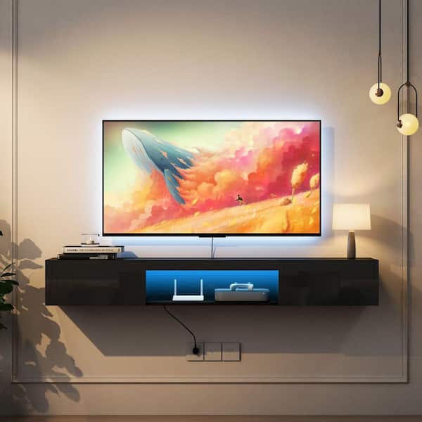 GOGEXX 63 in. Black MDF Floating TV Stand Wall Mount for 55/60/65 GOGEXX 63 in. Black MDF Floating TV Stand Wall Mount for 55/60/65